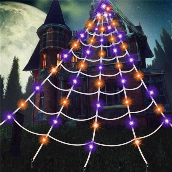 200 LED Giant Spider Web Lights, 19.7ft x 16.4ft Halloween Spiderweb with Lights - Picture 6 of 7